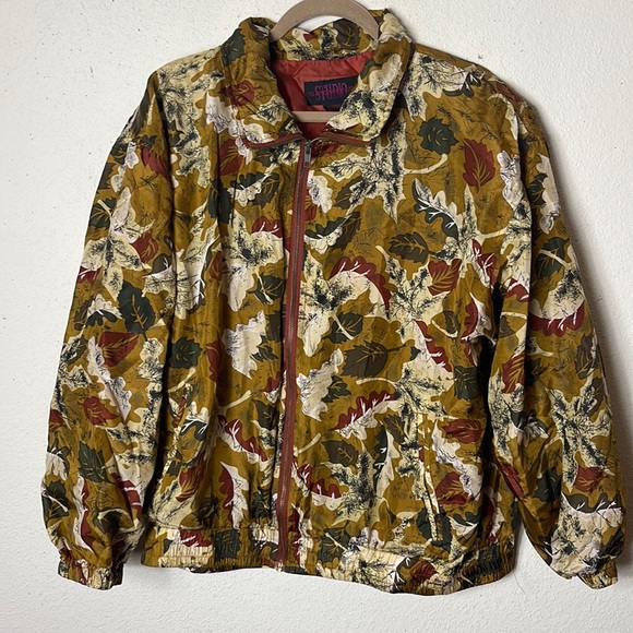 Vintage Studio Sportif Silk leaf pattern Bomber Jacket L - Picture 2 of 6